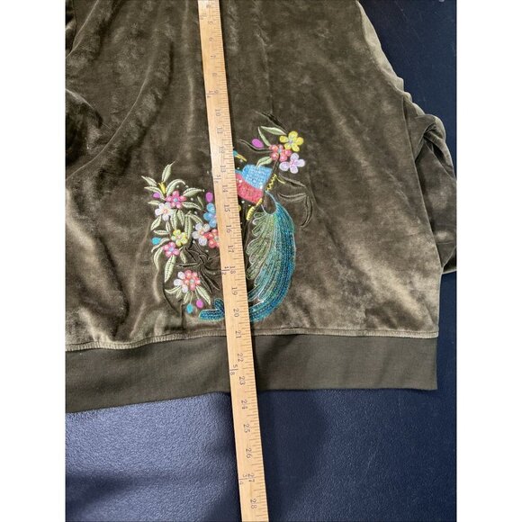 BCBG Y2K Velour Track Jacket Womens 2X Green Velvet Sequin Embroidered Hooded - Picture 9 of 9